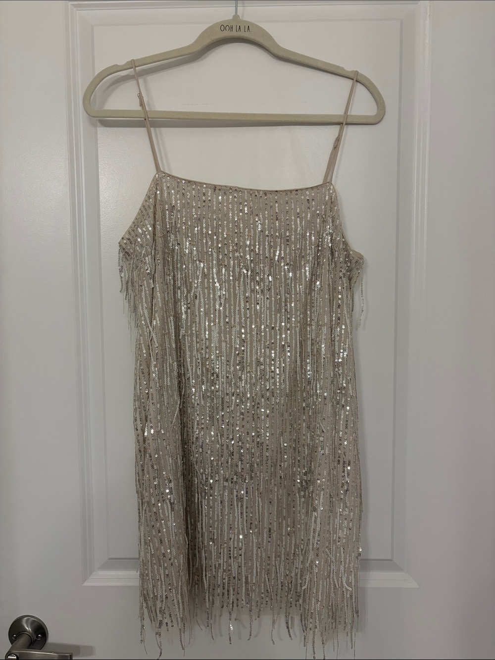 H&M Champagne Sequin Fringe Slip Mini Dress